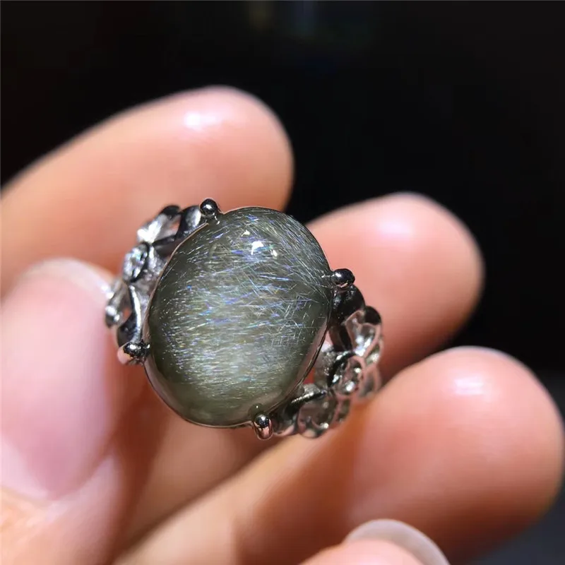 

Natural Brookite Platinum Silver Rutilated Quartz Adjustable Ring 12.7x9.9mm Woman Engagement New AAAAA 925 Sterling Silver Ring