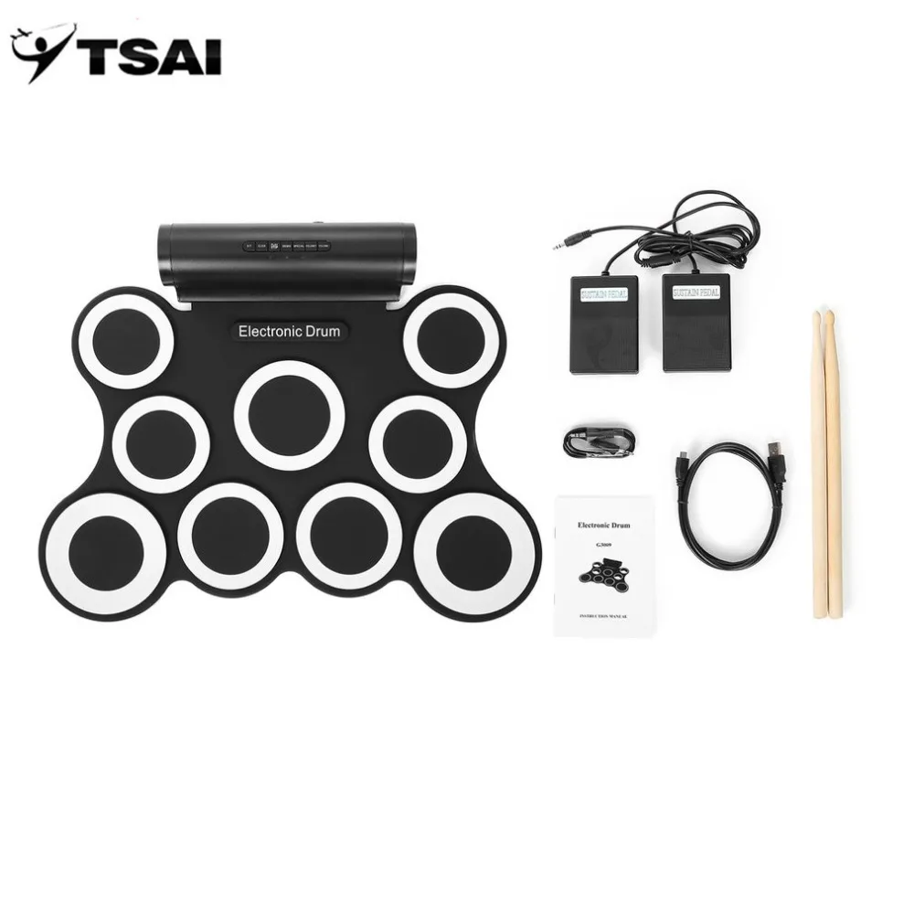 

Electronic Drum Roll Up Set Kits 3009 9 Pads TSAI Built-in Speakers With Foot Pedals Drumsticks USB Cable For Practice Popular