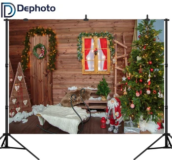 

Dephoto Wooden House Sled Christmas Tree Decor Photography Backgrounds Customized Photographic Backdrops For Photo Studio