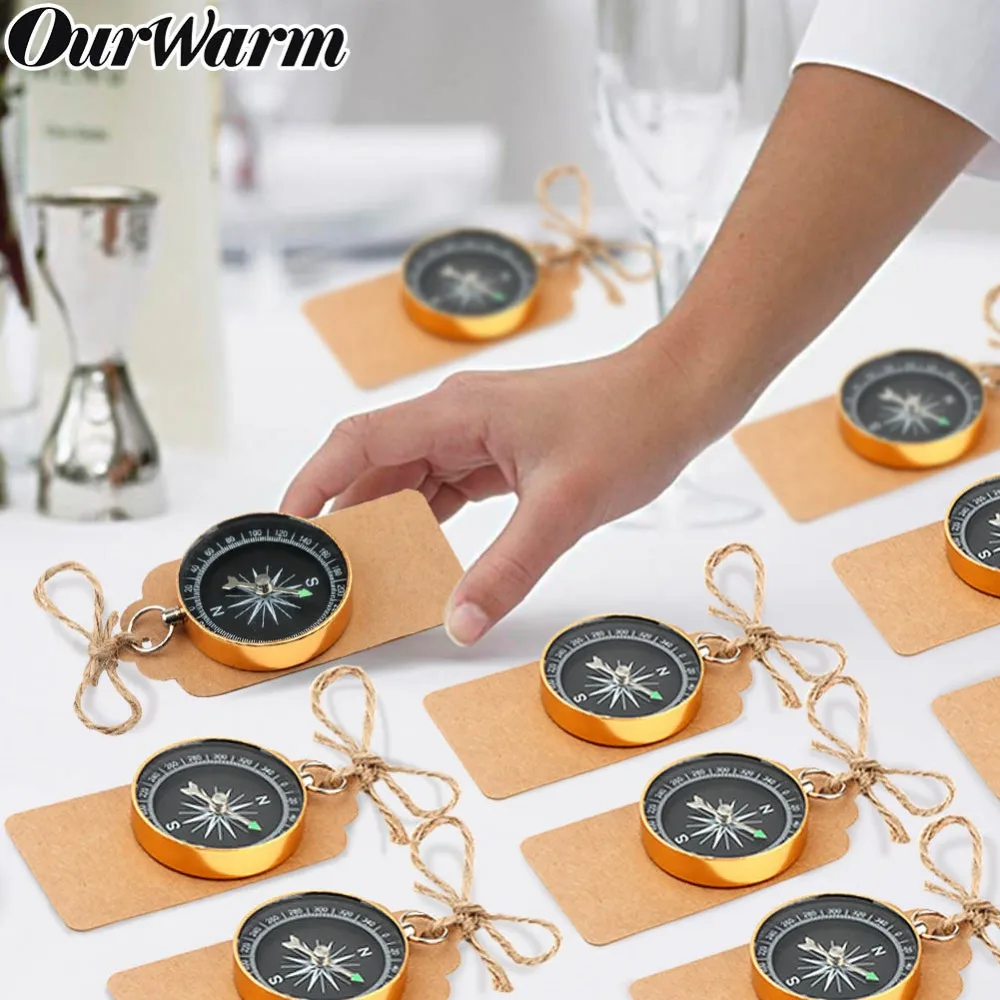 OurWarm 50 Pcs السفر تحت عنوان حزب الحسنات لشراء هدايا الزفاف الذهب البوصلة مع الكلمات تسميات عيد ميلاد الزفاف هدايا للضيوف