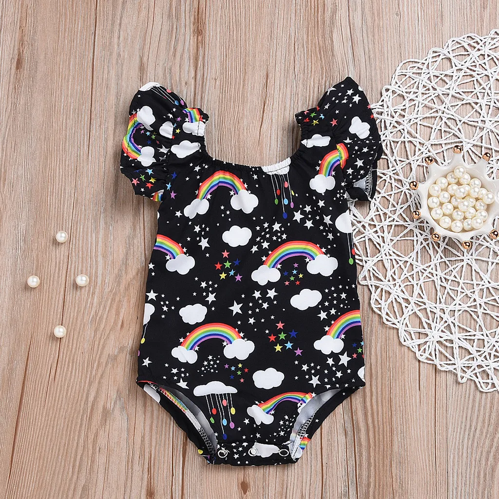 

MUQGEW ChildInfant Baby Kid Newborn Cartoon Rainbow Printed Ruffle Romper Bodysuit Outfits Girls Clothes Low Price baby rompers