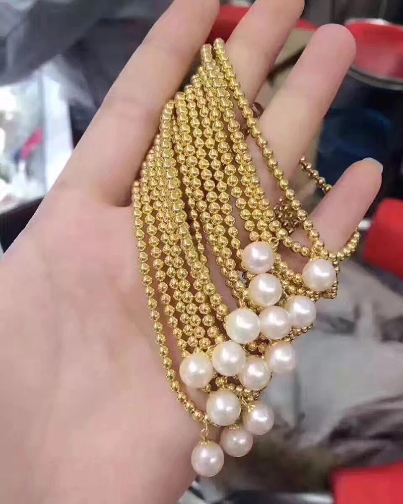 Sinya Natural pearls 18k gold beads strand bracelet for women girls Mom lover length 18cm can adjustable pearl diameter 7-8cm  (3)