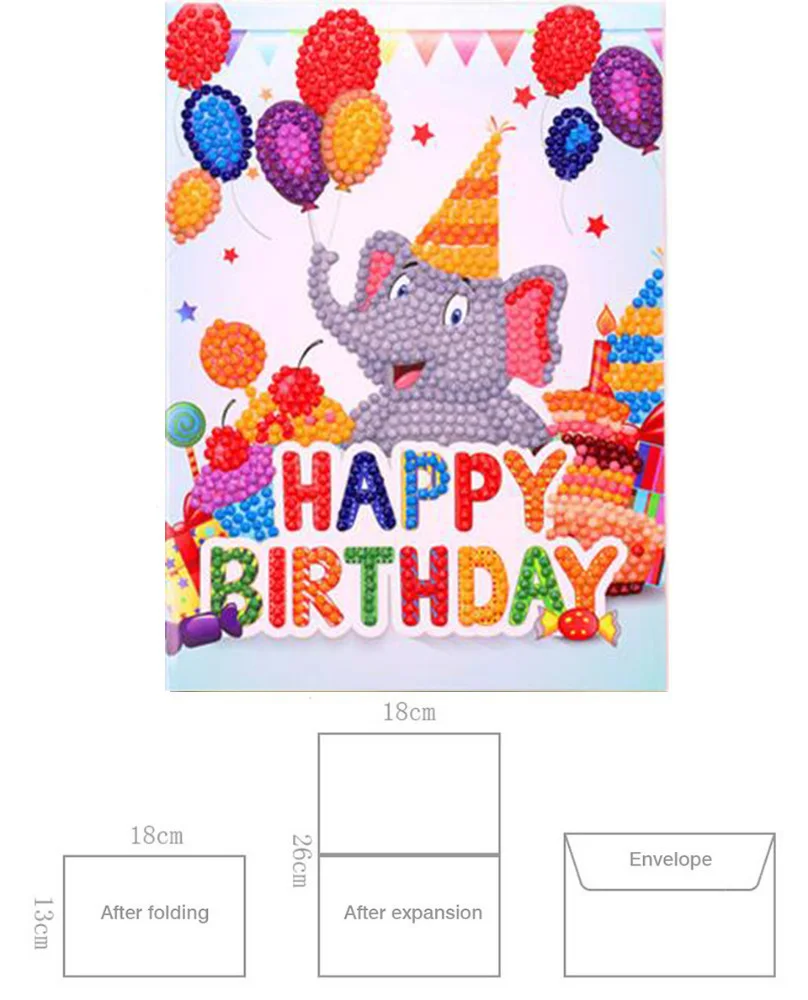  Happy Birthday Greeting Cards Diamond Painting Embroidery invitation cards Children's Handmade DIY  - 33044140244