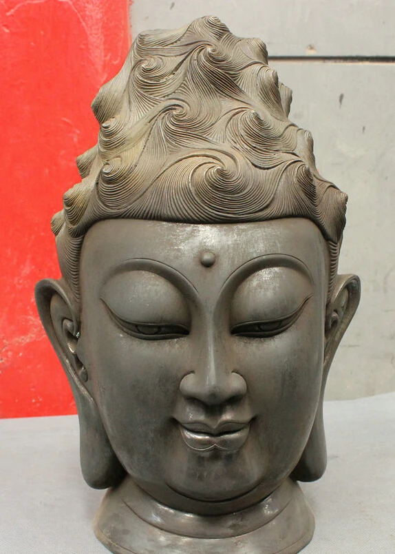 

USPS to USA S1608 14" Refined Chinese Pure Bronze Copper Kwan-Yin Quan Yin Buddha Head Statue Set (B0328)