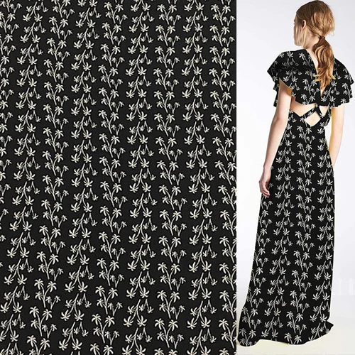 

Silk Crepe DE chine fabric Mini print Coco nut tree design on black,SCDC977