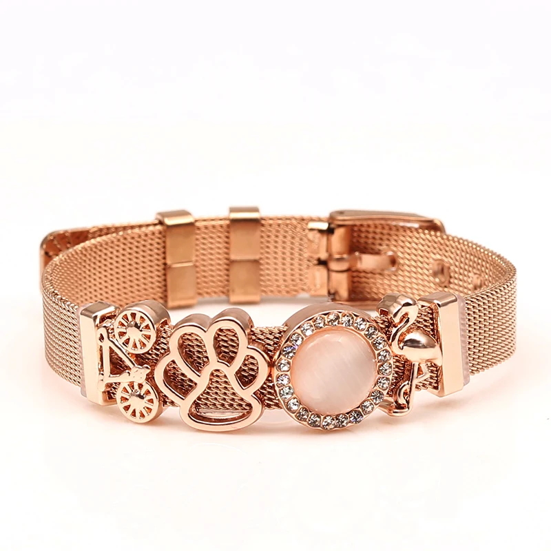 DINGLLY Two-tone Stainless Steel Mesh Bracelets For Women Men Love Heart Beaded 10mm Ribbon Mesh Bracelet & Bangle Gifts Bracelet Jewelry