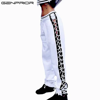 

GENPRIOR Women Joggers Loose Pants Lady Elastic High Waist Black White Harem Pants Casual Hip Hop Punk Trousers Femle Sweatpants