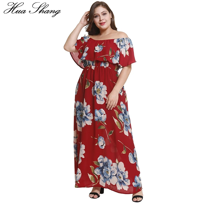 

Off Shoulder Dress Summer Women Ruffles Slash Neck Short Sleeve Floral Boho Beach Dress Pockets Plus Size Maxi Long Dresses