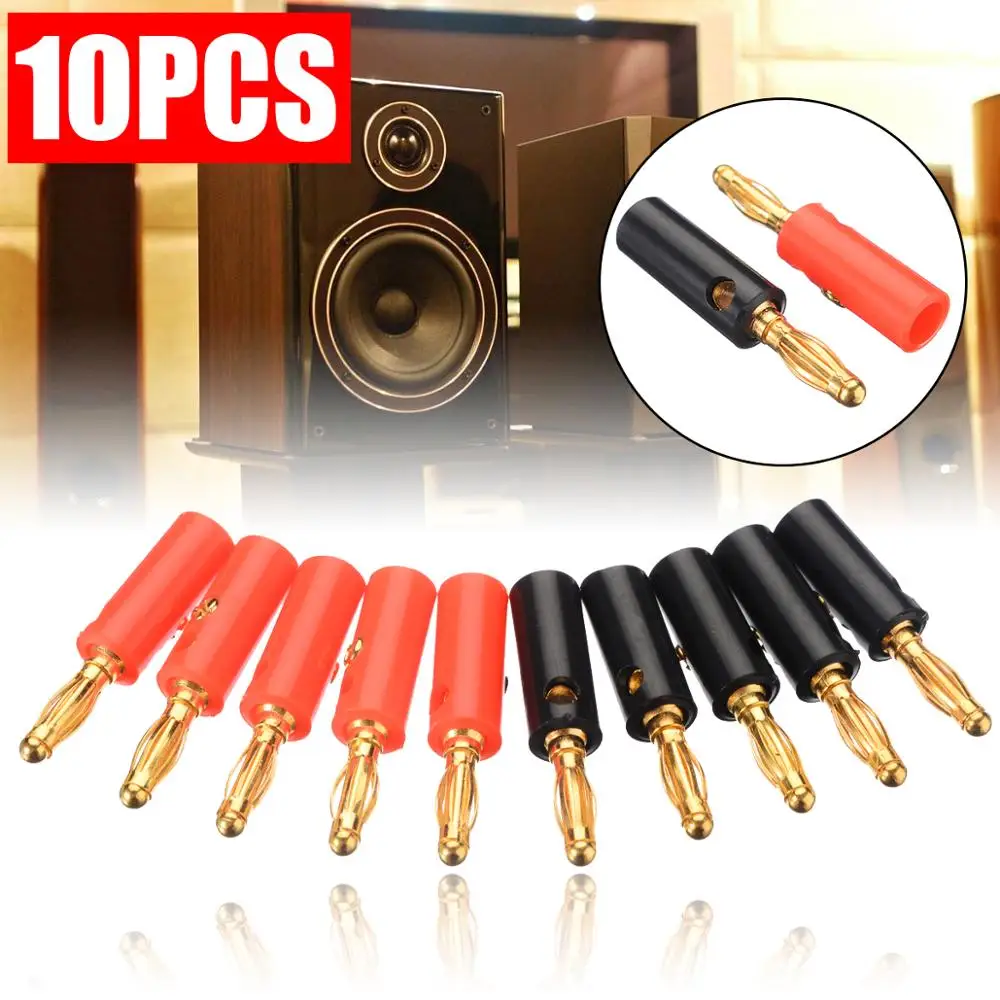 

10pcs 4mm Gold Plated Audio Amplifier Speaker Wire Cable Screw Banana Plug Connector Red and Black for Cable Terminals