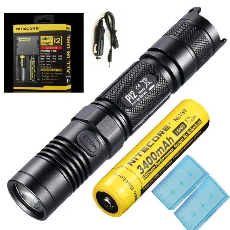 1 компл. Nitecore P12 CREE XM-L2 LED 1000lm фонарик Водонепроницаемый Факел+ i2 Digi Зарядное устройство+ nl189 3400 мАч Батарея машины Зарядное устройство+ Батарея коробка