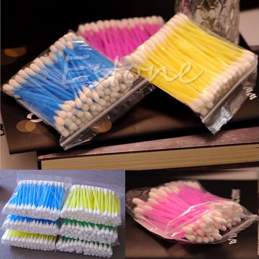 spesifikasi 2 Paket 100 Pcs Plastik Double Headed Kapas Sekali Pakai Kapas Lidi Q Tip Penyeka Plastik pegangan KOKOH Baru