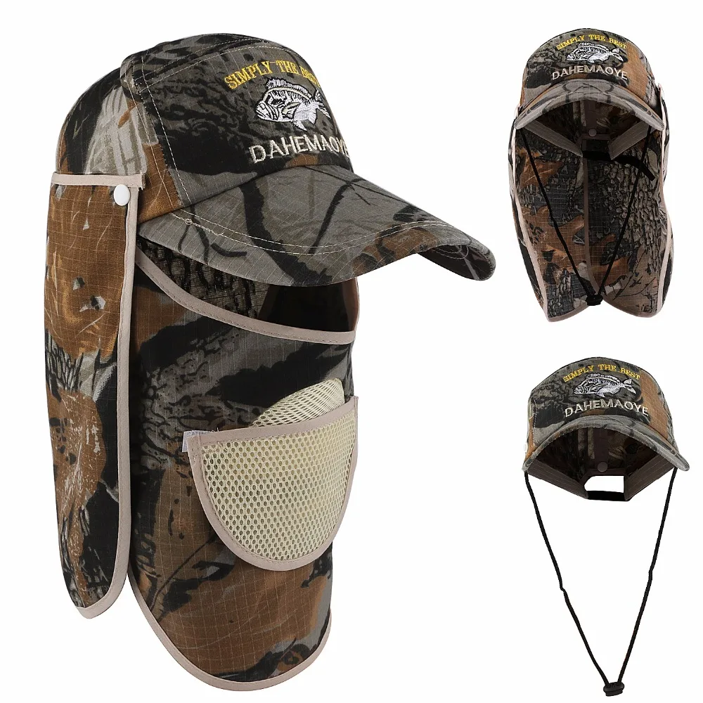 

Outdoor Fishing Hats Caps Camouflage Camo Ventilated Breathable Big Wide Brim Neck Sun Flap Cap UV Protection Hats