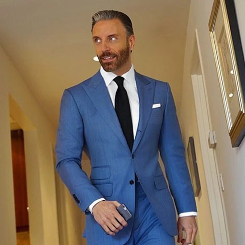 New Style Light Blue font b Men b font font b Suit b font Slim Fit