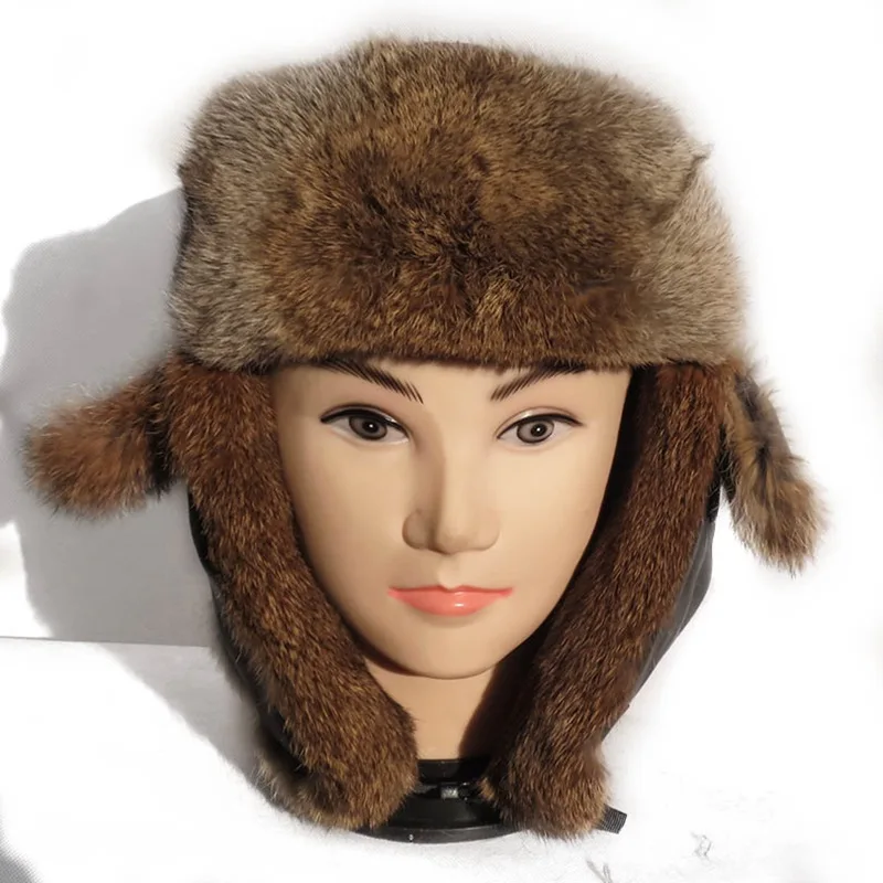 (TopFurMall) Настоящий мех кролика шапки-авиаторы зимние теплые шапки модные защитные
