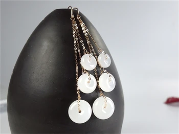 

New genuine 18K gold inlaid with natural Chiese Green Jade safety buckle earrings