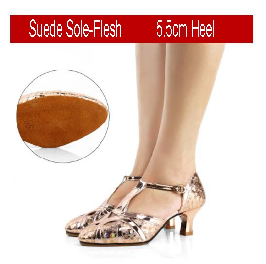 Для женщин; блестящая кожа; Туфли для латинских танцев с закрытым носком мягкая подошва Сальса обувь танго бальных Танцы обувь 3,5/5,5/6,5 см на высоком каблуке - Цвет: Flesh  55cm heel