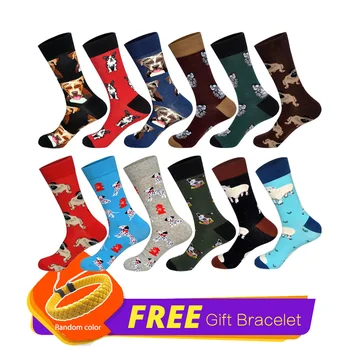 

LIONZONE 12Pairs/Lot Novelty Men's Socks Colorful Hocoks In Tube Casual Dogs Panda Cow Sheep Pig Animals Cartoon Happy Meias