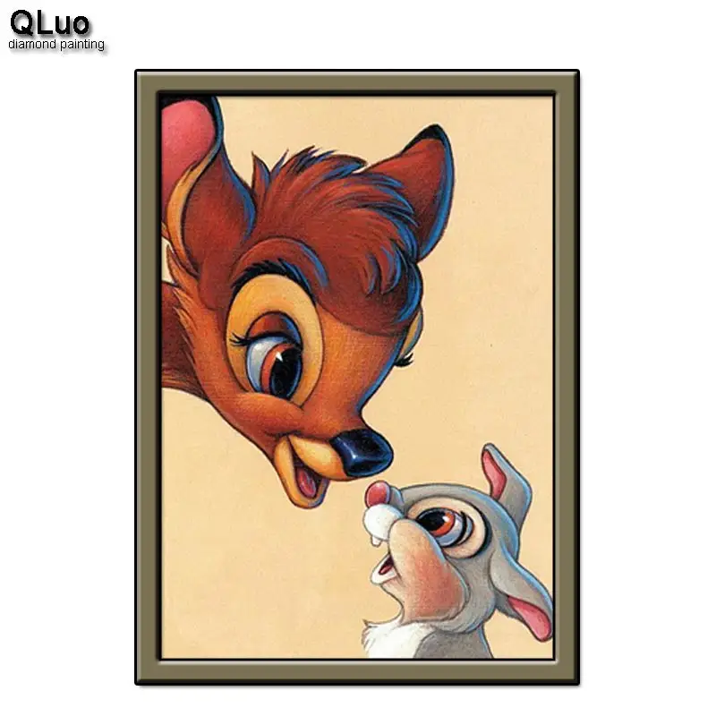 

Qluo Diamond Painting Full Round Drill Cartoon Diamond Embroidery Animal Cross Stitch Mosaic Fawn picture Rhinestones Decorate