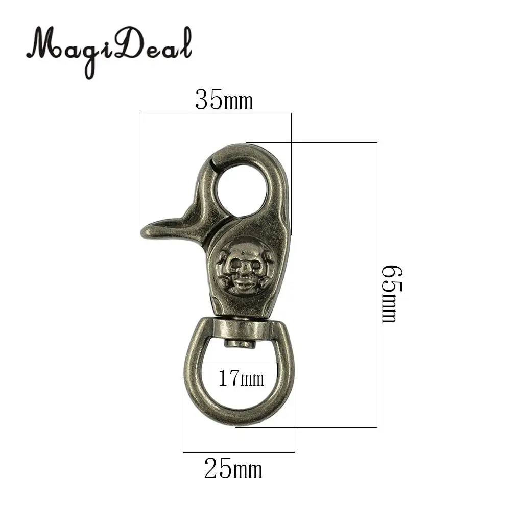MagiDeal 2pcs Outdoor DIY Alloy Antique Silver Skull Snap Swivel Trigger Hooks Clips for keychain Climbing Caving Accessories