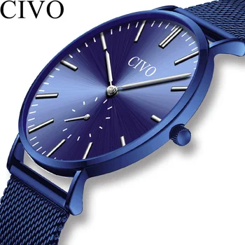 

CIVO Blue Ultra-thin Sports Watches Mens Waterproof Analog Date Business Casual Men's Quartz Watches Clock Erkek Kol Saati 8056