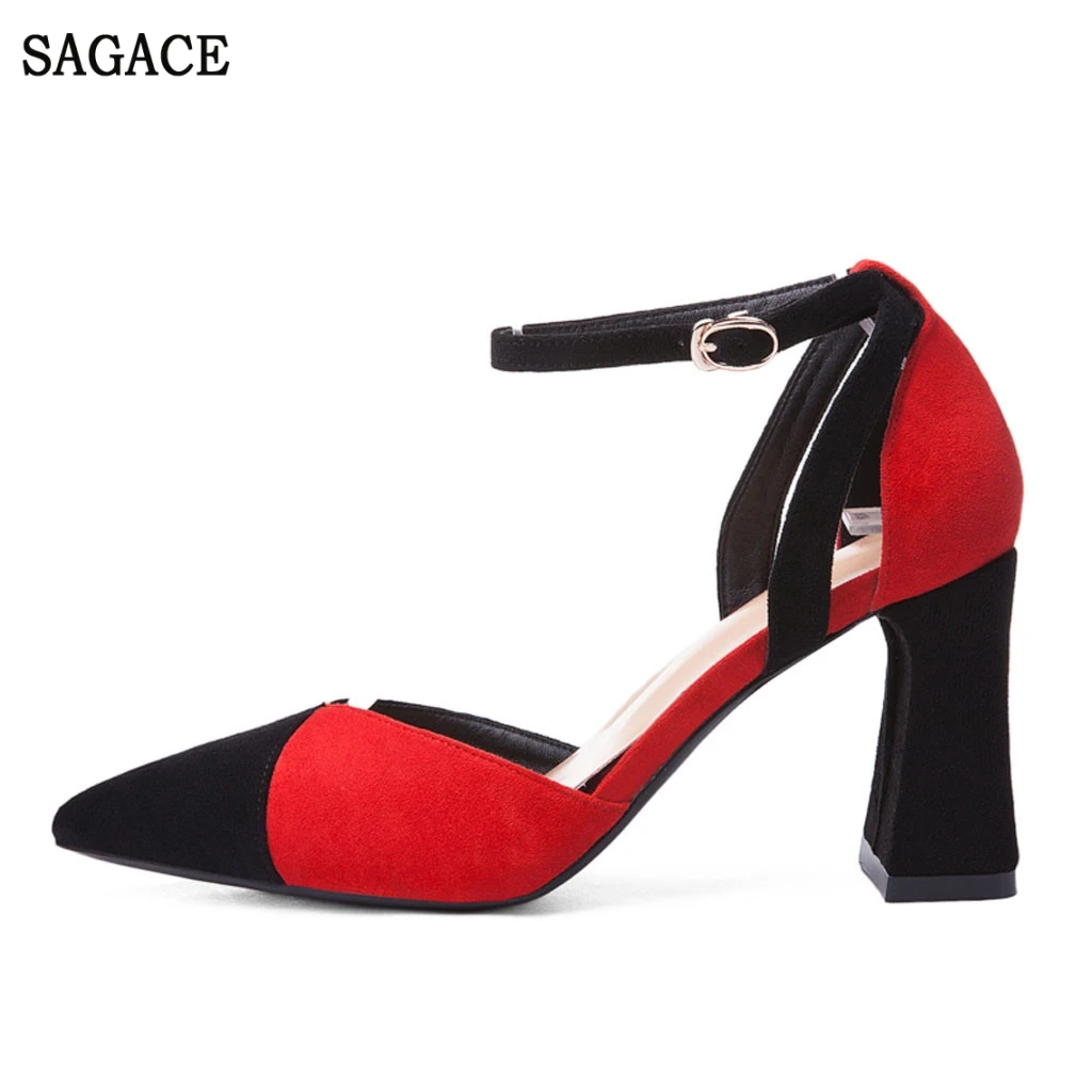 

SAGACE Mixed Color Flock Women Pointed Thick High Heel Sexy Ladies Sandals Ethnic Female Single Shoes Super High Shoes
