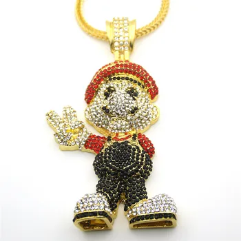 

BNRESALE Hip Hop Iced Out Quavo Choker Full Rhinestone Cartoon Figure Pendent Necklace Present Bling Rapper Jewelry