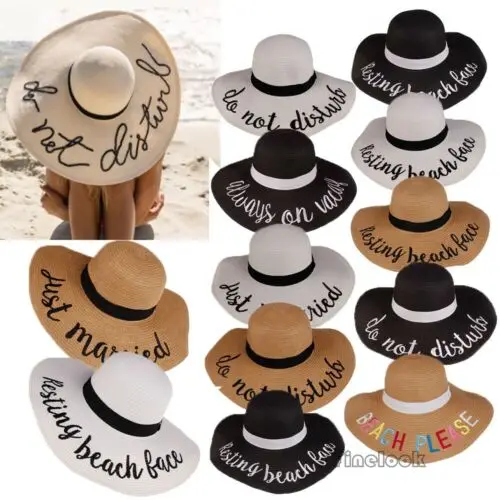

Fashion Summer Women's Ladies Beach Sun Visor Wide Brim Stripe Floppy Straw Hat