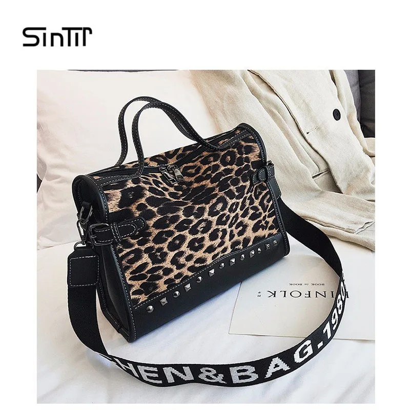 

Leopard Print Large Capacity Leather Fur Women Handbag Top-handle Tote Bag Fashion Big Crossbody Bags For Women Messenger Bags