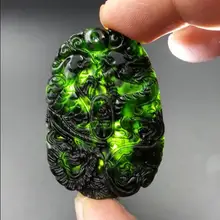 Китайский Натуральный Черный Зеленый резной счастливый Дракон подвеска Феникс+ веревка ожерелье прекрасный кулон