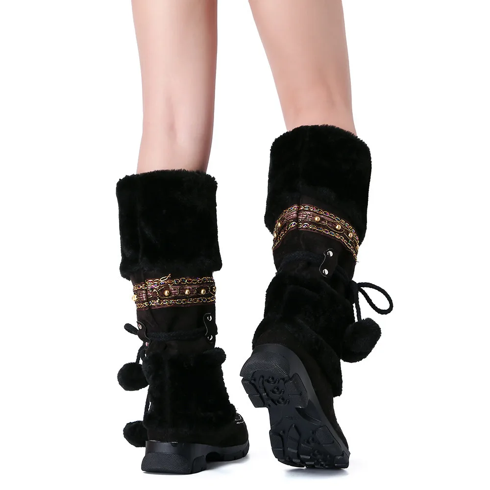 Зимние сапоги на меху женские замшевые сапоги с круглым носком на квадратном каблуке, сохраняющие тепло, без шнуровки розовые женские сапоги на платформе, на высоком каблуке, Botas