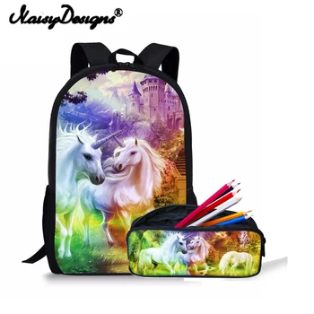 

New Childrens Backpack Women Minnie Unicorn Crazy Horse Printing Rainbow Pony Bag School Bag Set Backpack Kids Puppy Pencil Bag