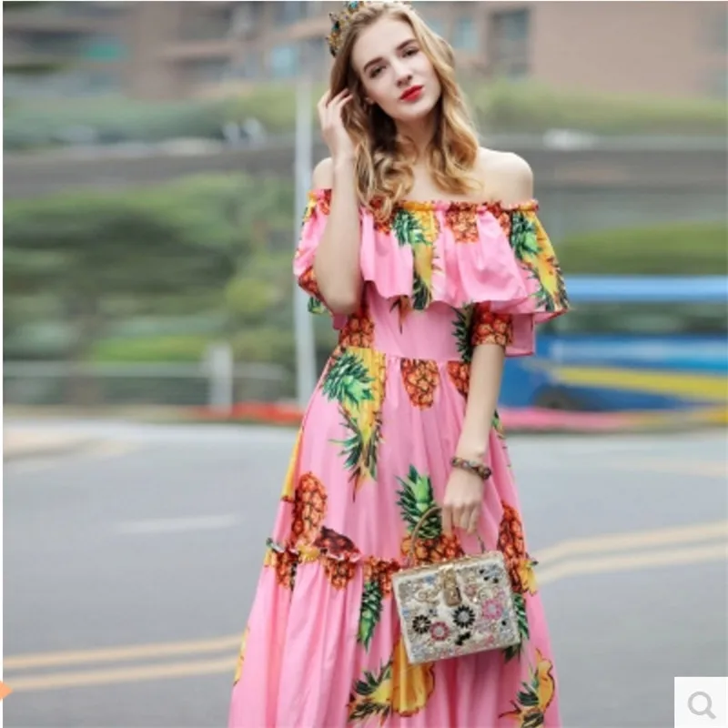 2017 Fashion Jurken Zomer Jurk High-end Gedrukt Ananas Jurk oekraïne vestidos maxi lange jurken 2017 Fashion Jurken Zomer Jurk High-end Gedrukt Ananas Jurk oekraïne vestidos maxi lange jurken