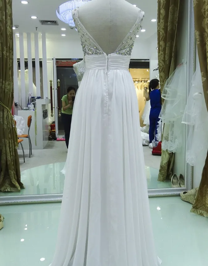 Шифоновые вечерние платья с v-образным вырезом строгое длинное вечернее платье vestido de festa robe de soiree TK749 - Цвет: White