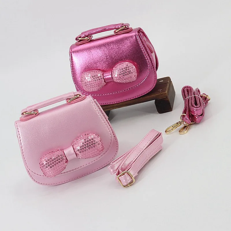 

Fashion Mini Cute Small Bow Chain Girl's Messenger Bag Pink Shine Designer Children Saddle Shoulder Crossbody Bag Kid's Handbag