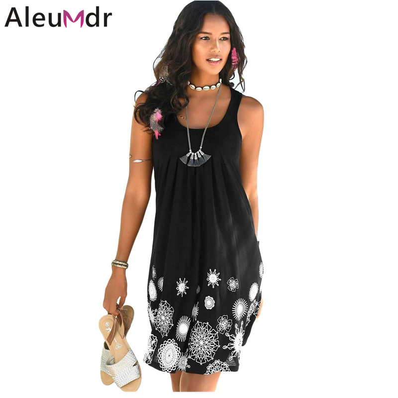 Aleumdr Boho платье Летнее черное пляжное мини без рукавов сексуальный купальник
