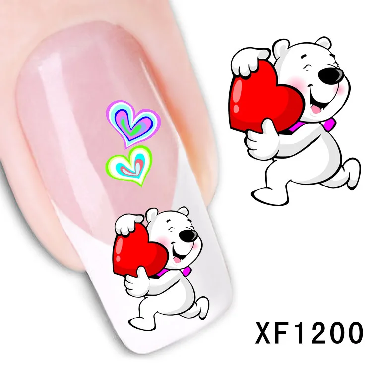 

love cartoon bear design Water Transfer Nails Art Sticker decals girl women manicure tools Nail Wraps Decals wholesale XF1200