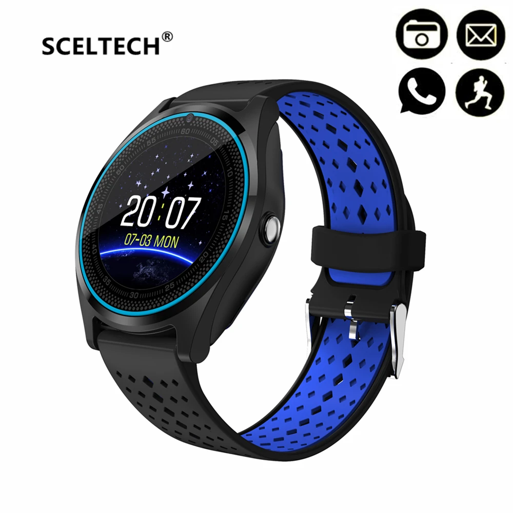 SCELTECH V9 Smart Watch With Camera Bluetooth Smartwatch SIM Card Wristwatch for Android Phone Wearable Devices PK Q18 X6 DZ09