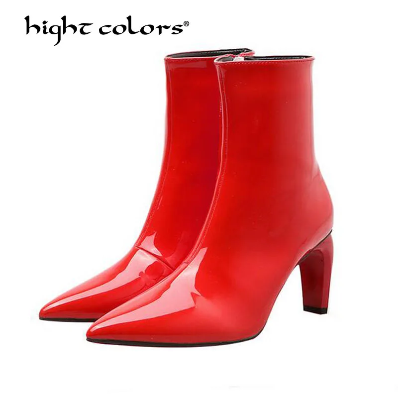 

2019 New Stretch Fabric Women Mid-Calf Boots BLACK RED WHITE Pointed Toe High Heels Zip Sexy Sock Heels Chelsea Boots