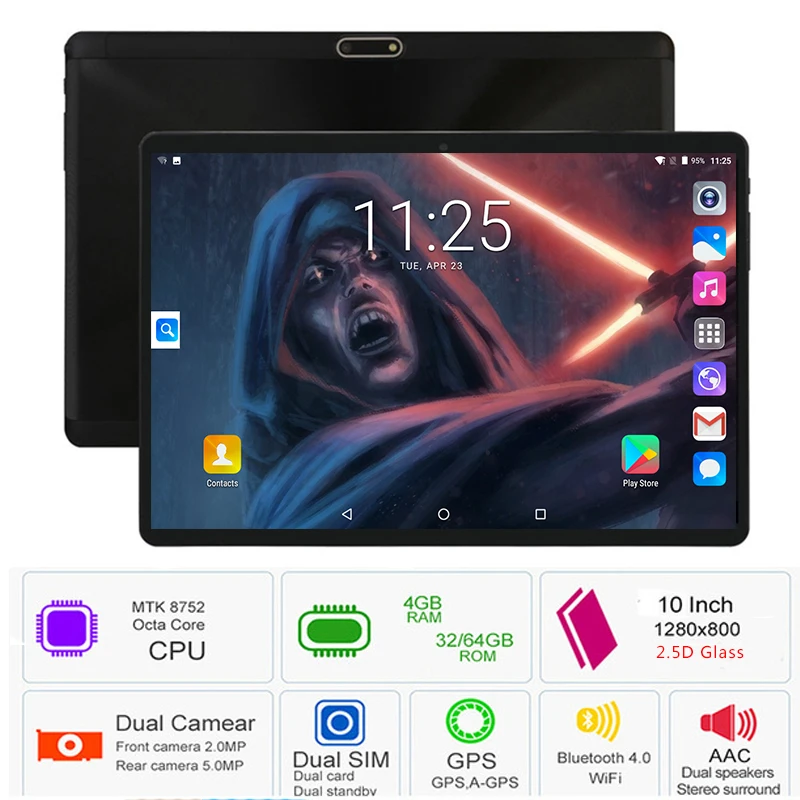 10 inch Octa Core tablet Android 8.0 4GB RAM 64GB ROM Dual SIM Cards 3G 4G FDD LTE GPS Pad 10.1 IPS 1280X800 2.5D Screen +Gifts