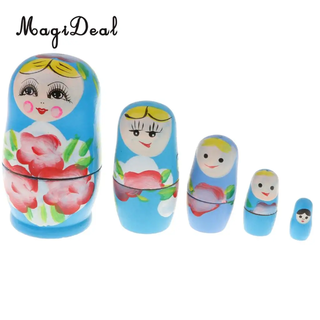 5PCS Wooden Russian Nesting Dolls Matryoshka Stacking Nested Dolls Toys Christmas Gifts Home Decoration for DIY Hand Painted