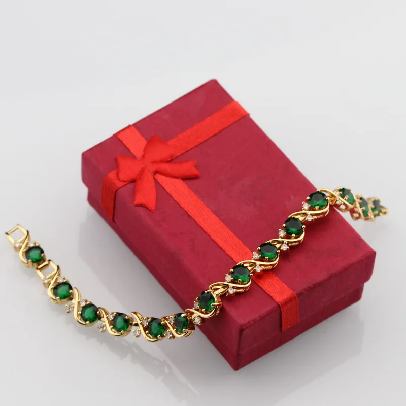 Здоровье ювелирные изделия зеленый циркон звено цепи браслет для женщин подарочная коробка SK15