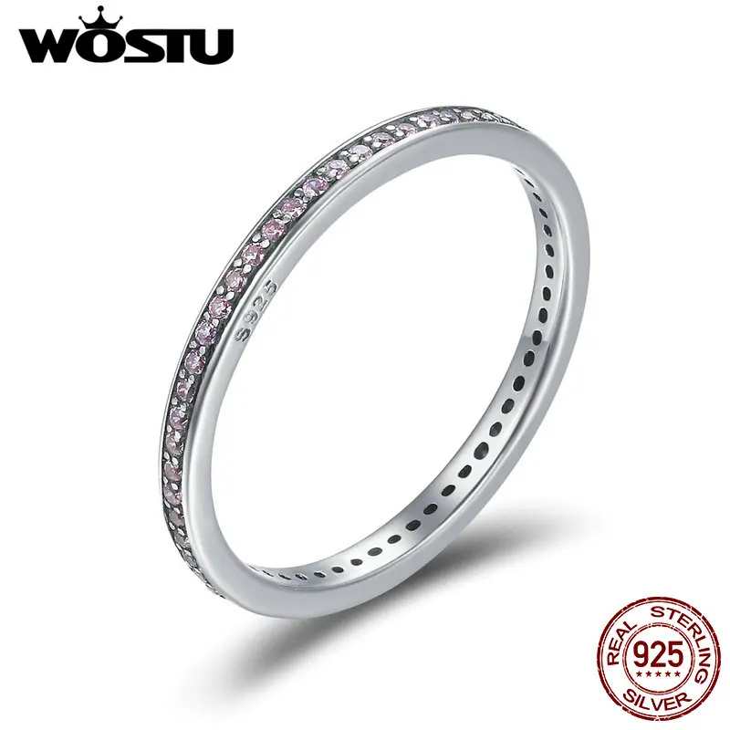 

WOSTU 100% 925 Sterling Silver Stackable Ring Classical Round Dazzling CZ Geometric Finger Rings for Women Engagement Jewelry
