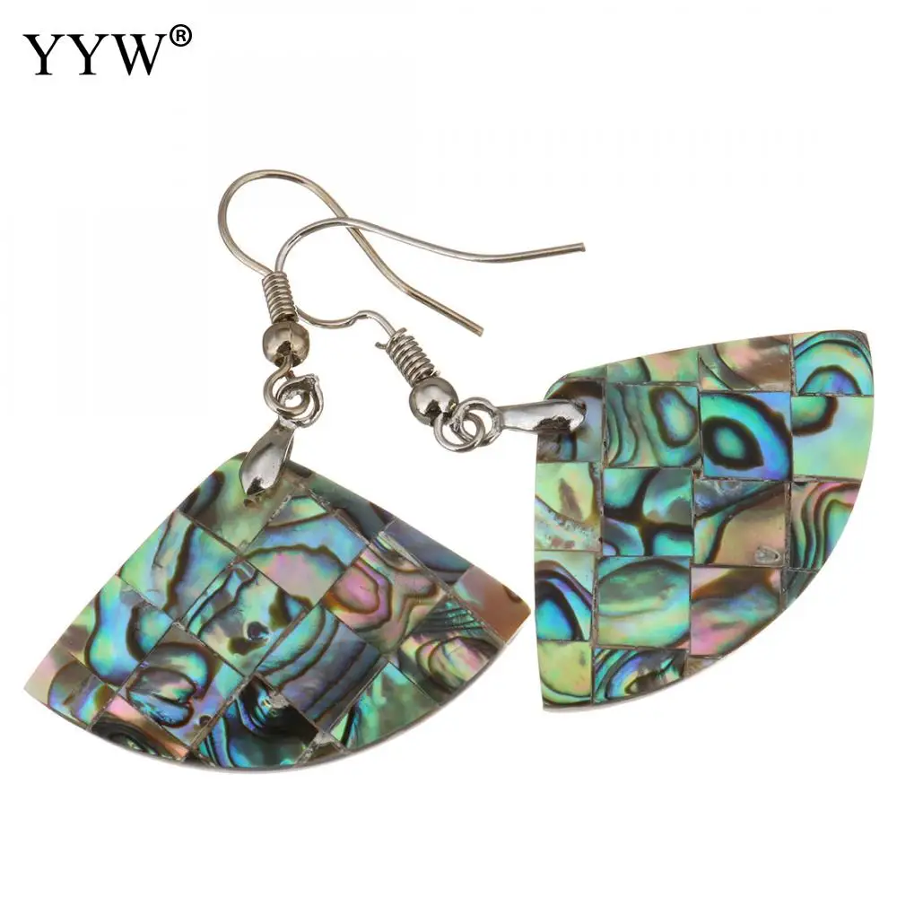 

Shell Dangle Earrings Brass with Abalone Shell silver color plated for woman 42mm Sold By Pair