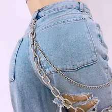 SKMY сексуальные женские рваные джинсы со средней талией с цепочками модные nova уличные Клубные длинные синие джинсы