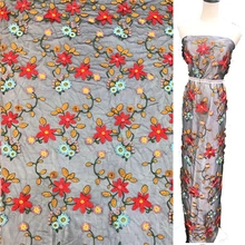 1 ярд Солнечный цветок сетка материал вышитый тюль кружевная ткань черный тюль ткань шитье на платье Одежда DIY Аксессуары