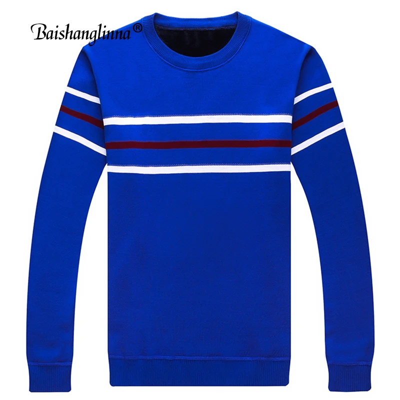 Baishanglinna 2018 New Winter Fashion Brand Casual Sweater O-Neck Striped Slim Fit Knitting Men Sweaters Warm Pullovers 18111