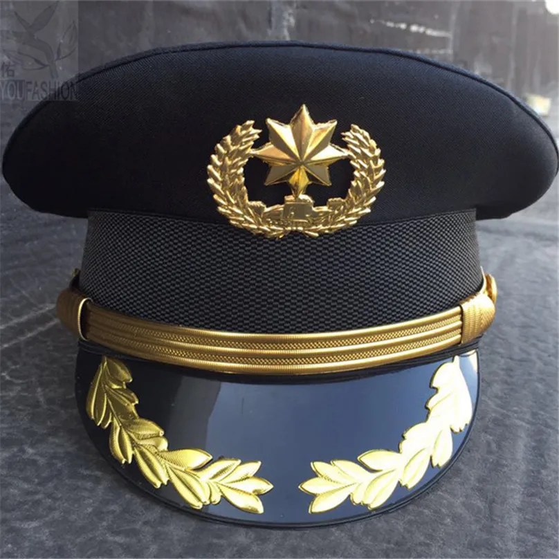 Армейский полицейский козырек, кепка охранника, армейские кепки, мужские шапки военной полиции для косплея, Хэллоуина, Рождества, фестиваля, подарки - Цвет: golden
