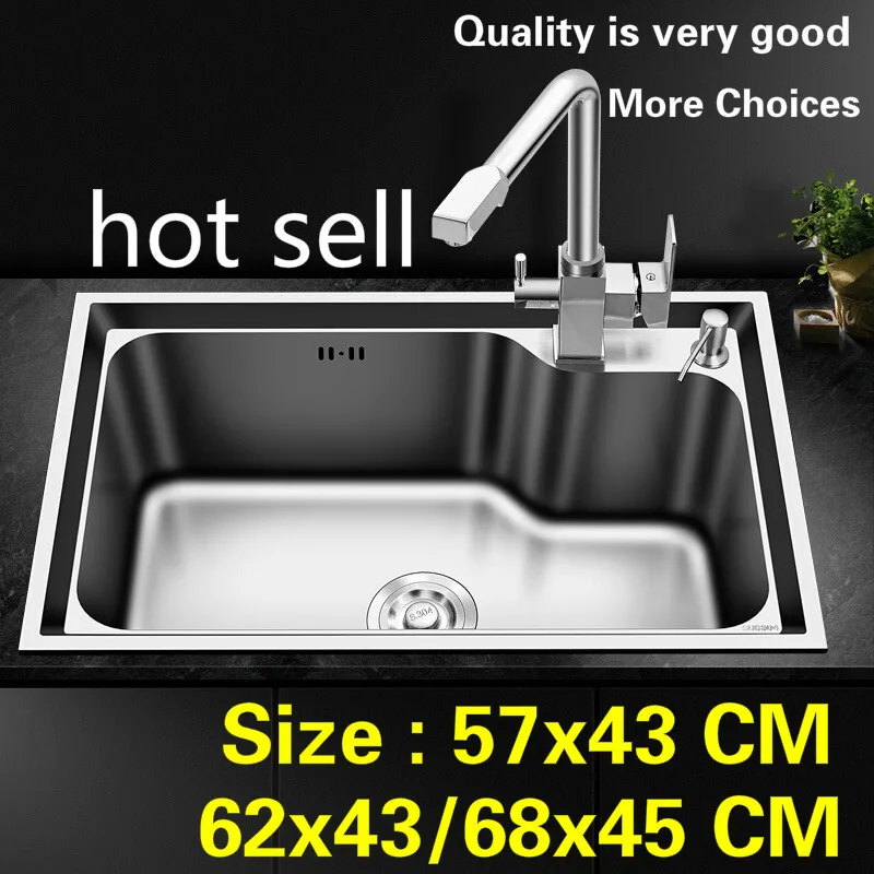 

Free shipping Household luxury fashion kitchen single trough sink food-grade 304 stainless steel hot sell 57x41/62x43/68x45 CM
