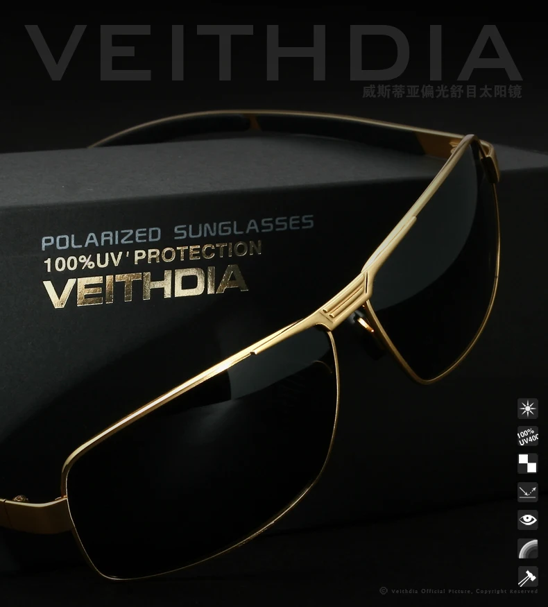 Мужские солнцезащитные очки VEITHDIA, поляризационные, модель 2490