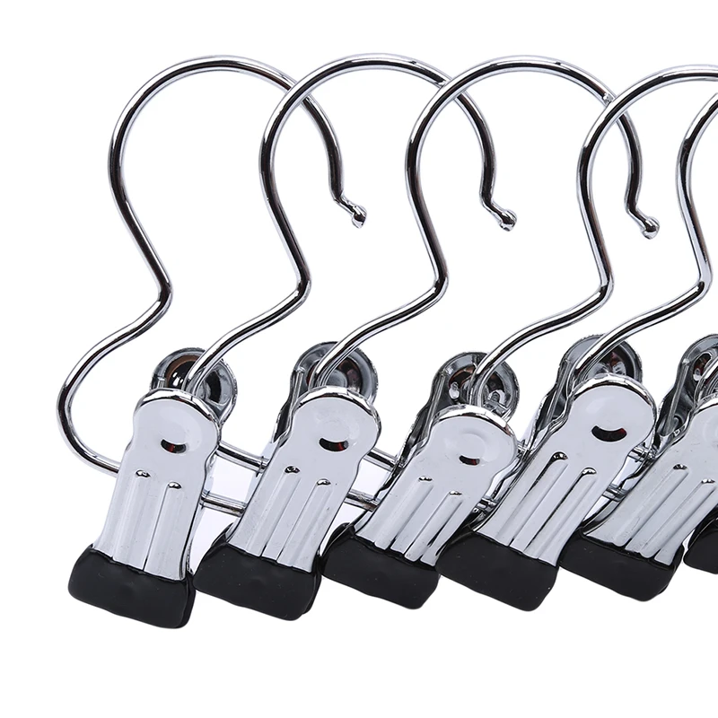 10PCS/Pack Portable Stainless Steel Hook Laundry Hanger Clips Clothes Pin Shoe Pants Hanger Clips For Household Travel Supplies